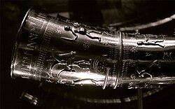 Detail of the Elder Futhark inscription on a replica of one of the 5th-century AD Golden Horns of Gallehus found on Jutland, now Denmark