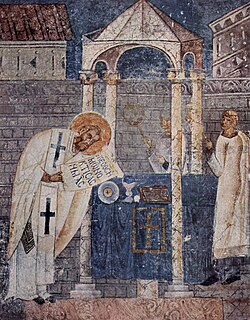 11th-century fresco of Basil the Great in the cathedral of Ohrid, showing the saint as a priest during the Divine Liturgy