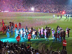 Barcelona players parade La Liga trophy around Camp Nou in May 2006 after defeating Espanyol in their last home game of the season.