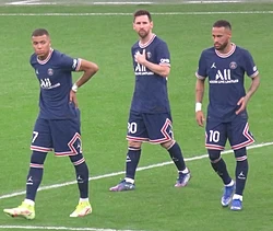 PSG's Kylian Mbappé, Lionel Messi and Neymar in 2021.