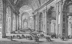Illustration of the inside of Saint Peter's Basilica in the 1870s, published by John Gilmary Shea