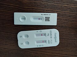 An Influenza A&B Antigen Test (bottom) showing negative results for both Influenza A and B)