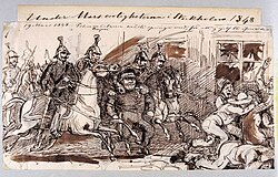 Illustration of the "March troubles" in Stockholm, Sweden in 1848