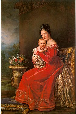 Queen Pauline Therese with her son, Crown Prince Charles. Portrait by Joseph Karl Stieler, c. 1825.