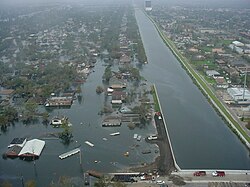 Building roadway toward 17th Street Canal breach. (USACE)