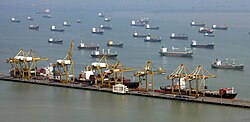 Tanjung Perak is a famous example of a natural harbor in Indonesia. The harbor location in Madura Strait.