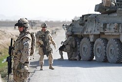 Soldiers from the Canadian Grenadier Guards in Afghanistan. The Canadian Forces were in Afghanistan as a part of the NATO-led United Nations International Security Assistance Force until 2011.
