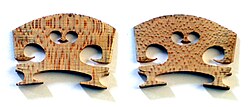 Front and back views of violin bridge