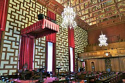 The municipal council chamber (Swedish: Rådssalen), inside Stockholm City Hall