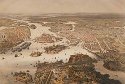 Panorama over Stockholm c. 1868 as seen from a hot air balloon