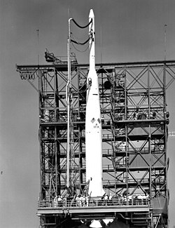 US Delta 9 rocket with Ariel 1, the first British satellite, 26 April 1962