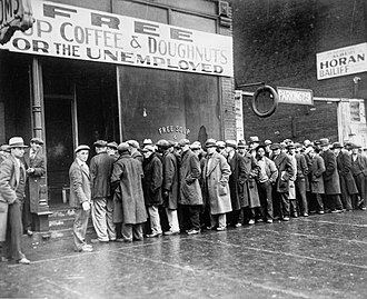 Unemployed men outside a soup kitchen opened by Al Capone in Depression-era Chicago, Illinois, the US, 1931