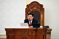 Prime Minister Zandanshatar during the parliamentary motion which briefly dismissed him, 17 October 2025