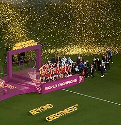 Spain or La Roja celebrating their 2023 FIFA Women's World Cup victory
