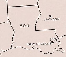 Area code 504 as of 1947–1957.