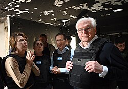 President of Israel Isaac Herzog and President Germany Frank-Walter Steinmeier visit Kibbutz Be'eri, where Steinmeier pledged 7 million euros for the reconstruction of Kibbutz Be'eri's gallery that was burned by Hamas, 27 November 2023