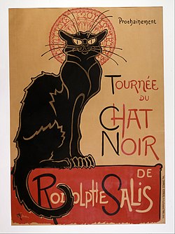 1896 advertisement for a tour of the first French cabaret show, Le Chat Noir.