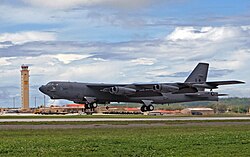 A B-52H of the 2nd Bomb Wing takes off from Andersen Air Force Base, Guam