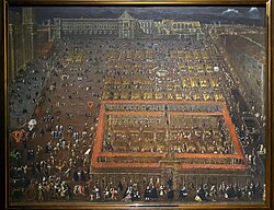 View of the Plaza Mayor of Mexico City and the viceroy's palace, by Cristóbal de Villalpando, 1695