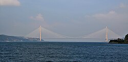 The Yavuz Sultan Selim Bridge in Istanbul, Turkey, crosses the Bosporus strait near its entrance to the Black Sea. Connecting Europe and Asia, it is one of the tallest suspension bridges in the world.