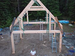 This is a part of a timber frame, before pegs are inserted.