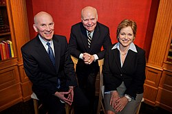 Founder Brian Lamb (center) in 2012 with co-CEOs Rob Kennedy (left) and Susan Swain (right)
