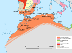 The empire of the Almohad dynasty at its greatest extent, c. 1212