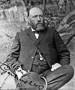 General Piet Cronjé as a prisoner of war in Saint Helena, 1900–02. He was captured, along with 4,000 soldiers, after the loss of the Battle of Paardeberg.