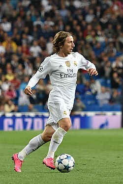 Croatian midfielder Luka Modrić was regarded as an emblematic "box-to-box" playmaker with Real Madrid.