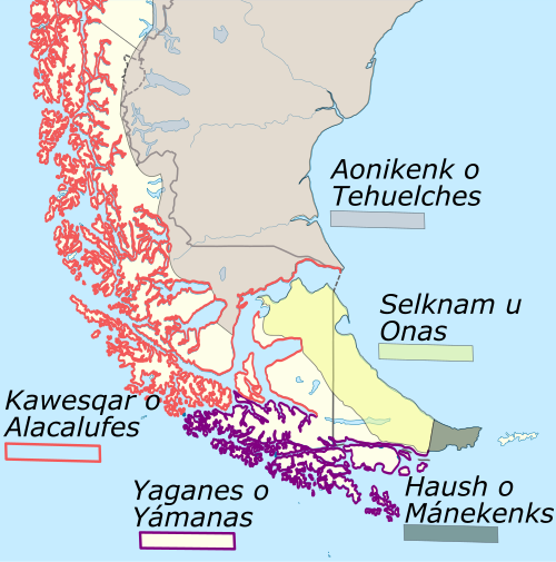 Map of the indigenous peoples of southern Patagonia