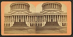 East Front of the U.S. Capitol showing Rogers's Columbus Doors (center, at top of stairs), after 1871 installation.