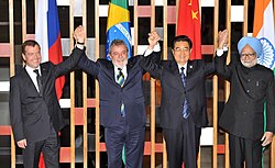 Lula with leaders from Russia, China, and India at the 2nd BRIC summit