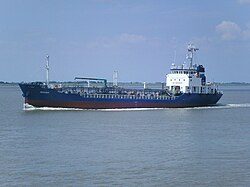 The small coastal tanker Pegasus on the River Weser
