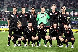 Austria national team before a match against Spain, November 2009.