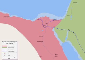 Map detailing the route of the Muslim invasion of Egypt
