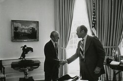 Evans greeting President Gerald Ford in 1975