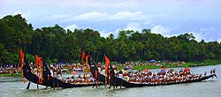 The annual snake boat race is performed during Onam on the Pamba River