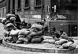 Italian partisans in Milan during the final insurrection leading to the liberation of Italy in April 1945