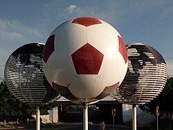 Football fountain created in 1986 to commemorate the FIFA World Cup in Mexico. Querétaro was one of the venues and this fountain is located just a few blocks away from the Corregidora Stadium.