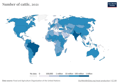 Cattle headcounts by country, as of 2021