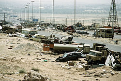 Destroyed Iraqi civilian and military vehicles on the Highway of Death