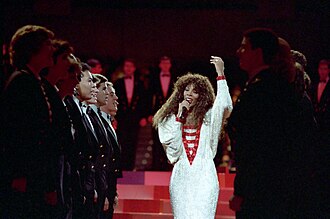 Donna Summer performing at the inaugural gala for Ronald Reagan at the Convention Center in Washington DC in 1985