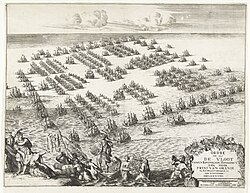 The formation of the Dutch fleet that sailed for England with more than 450 ships, more than twice the size of the Spanish Armada of 1588