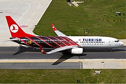 An official partner of the club, Turkish Airlines, in Manchester United livery