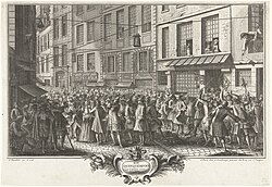 Engraving of the securities market on rue Quincampoix in Paris during the Mississippi bubble in 1720