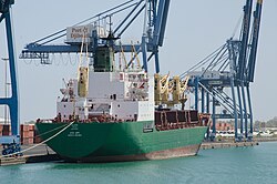 An Ethiopian logistics shipping cargo docked at the Red Sea