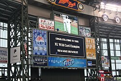 The Brewers clinch a playoff spot on the last day of the 2008 season. This would be the year they lost to the eventual-champion Phillies in the NLDS.