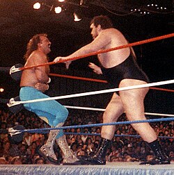 André the Giant feuded with Roberts based on André's fear of snakes (pictured March 7, 1989)