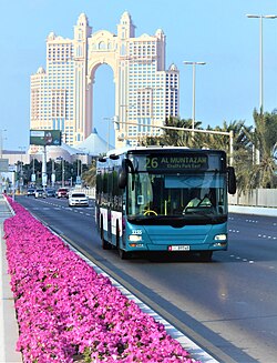 Public bus at a bus stop in Abu Dhabi