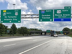Signage at the turnpike's split with Interstate 295 in Pennsville Township
